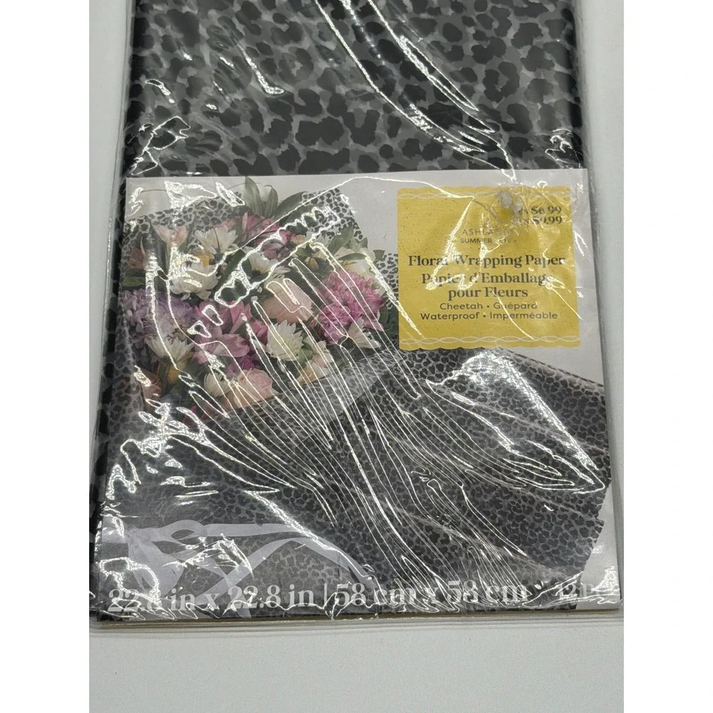 12 Sheets Grey Cheetah Waterproof Floral Wrapping Paper 22.8x22.8in Animal Print